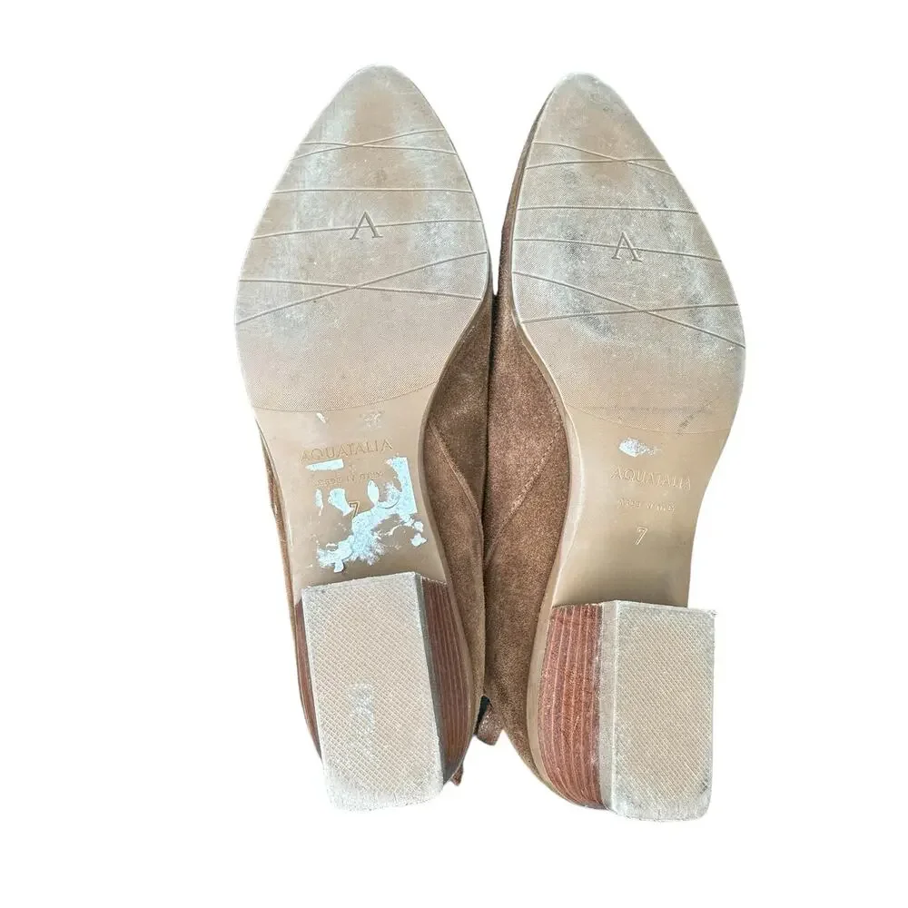 Aquatalia Brown Almond Toe Zip Up Block Heel Suede Ankle Boot Bootie Size‎ 7